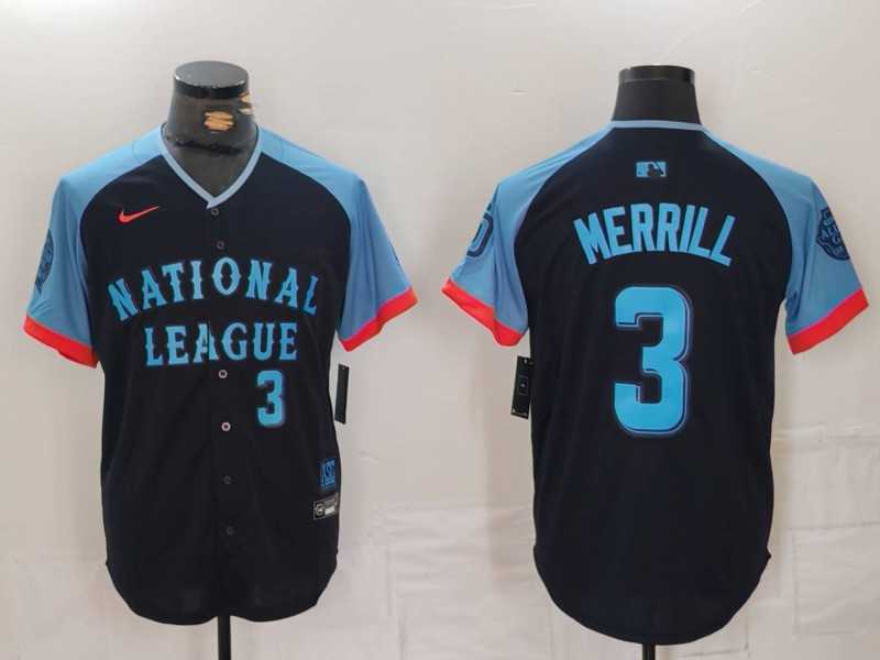 Mens San Diego Padres #3 Jackson Merrill Number Navy 2024 All Star Limited Stitched Jersey